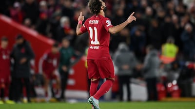 Mohamed Salah celebrates after scoring. Getty