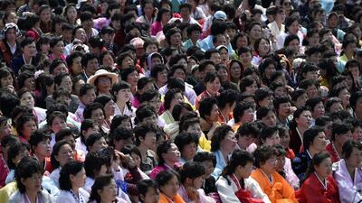 Women gather at the base of the Tower of Juche Idea listening to songs in Pyongyang, North Korea. North Korea is marking the ‘Day of the Sun’, celebrating the day of birth of the country’s founder, Kim Il-sung. The Day of the Sun is a national holiday. Franck Robichon / EPA