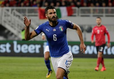 Antonio Candreva celebrates scoring the decisive goal for Italy against Albania. Max Rossi / Reuters