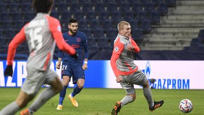 Atletico's Yannick Carrasco makes it 2-0. EPA