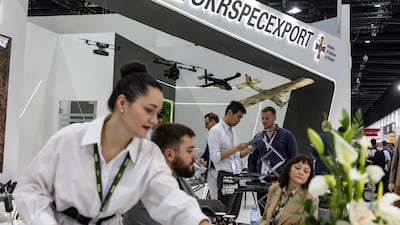 Ukraine's defence companies' stands at Idex in Abu Dhabi are displaying the country's 'combat-tested' products. Antonie Robertson / The National