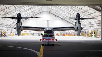 AW609 is parked at a hanger of Aerogulf at the Al Maktoum International Airport. Photo: Leornardo