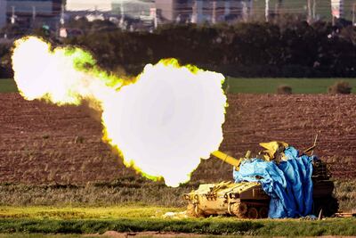 Israeli army self-propelled artillery fires into Gaza. AFP