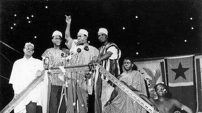 J K Bruce-Vanderpuije's photo of the first prime minister and president of Ghana, Kwame Nkrumah, making a speech in 1957 when he announced Ghana's independence. All Photos: Efie Gallery