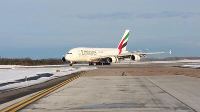 The Emirates A380 lands at Washington, DC. Courtesy Emirates