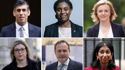 Clockwise from top left: Rishi Sunak, Kemi Badenoch, Liz Truss, Suella Braverman, Tom Tugendhat and Penny Mordaunt. Photo: PA