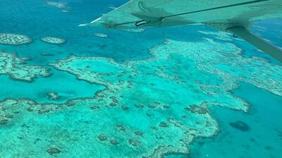 This undated handout photo from the ARC Centre of Excellence for Coral Reef Studies at James Cook University, shows an aerial survey of coral bleaching on the Great Barrier Reef. AFP