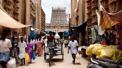 The Meenakshi temple, centre, is a good starting point for a walk around Madurai. istockphoto.com