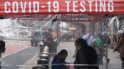 A Covid-19 testing site stands in Manhattan on March 31, 2022 in New York City. AFP