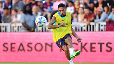 Raphinha during a Barcelona training session ahead of the friendly game against Inter Miami. AFP