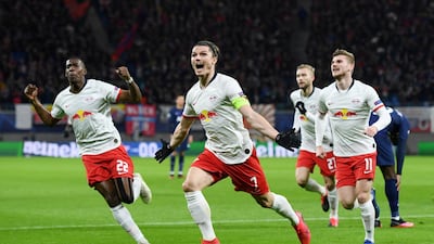 12. RB Leipzig - 3456 points. Marcel Sabitzer celebrates scoring. Reuters