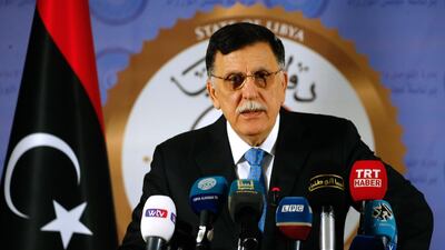 Libya's Government of National Accord (GNA) Prime Minister Fayez Al Sarraj speaks during a press conference in the capital Tripoli on July 16, 2019. AFP