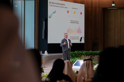 Lucien Engelen, chief executive of Transform Health, delivers his lecture at Majlis Mohamed bin Zayed. Photo: UAE Presidential Court