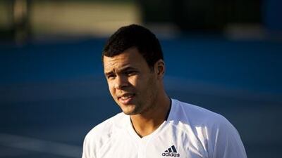 Jo-Wilfried Tsonga, ranked 13th in the world, practices for the Mubadala World Tennis Championship.