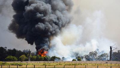 The out-of-control blaze 110 kilometres south of Perth more than doubled in size in 24 hours and has now burned through 53,000 hectares, with a third of the town of Yarloop destroyed. Department of Fire and Emergency Services / AFP