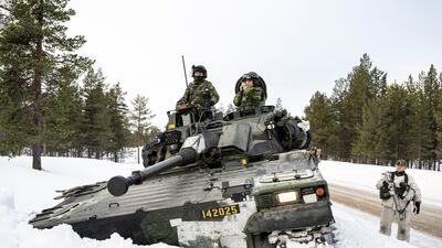 Swedish soldiers join Finnish hunting units in Hetta, northern Finland, for an exercise that is part of the Nordic Response. EPA