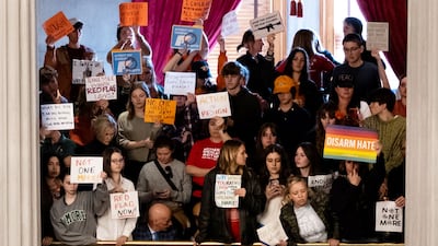 Protestors gather at the Tennessee State Capitol to call for end to gun violence after three children were killed at a primary school. AFP