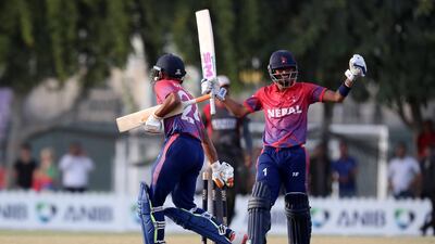 Nepal players celebrate their victory. Pawan Singh/The National