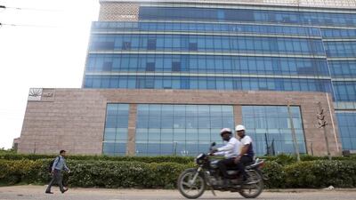 Emaar MGF logo is seen on top of its business centre on a main crossing in Gurgaon, outside New Delhi, India. Prashanth Vishwanathan / The National
