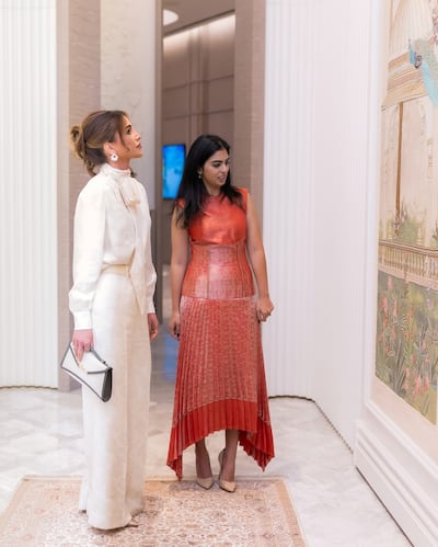 Queen Rania with Isha Ambani at the Nita Mukesh Ambani Cultural Centre in Mumbai. Queen Rania / Instagram