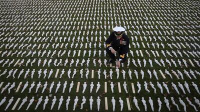 Some of the 19,420 figurines that were laid out on College Green as part of the '19240 Shrouds of the Somme' art installation on November 11, 2016 in Bristol