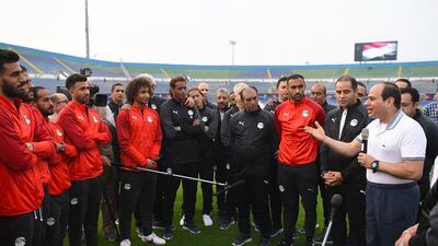 President El Sisi speaks to the Egyptian football team as they prepare for a campaign to win the Africa Cup of Nations for a record-extending eighth time. AFP