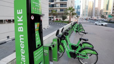 A view of one of the Careem bike stations in Dubai Marina.