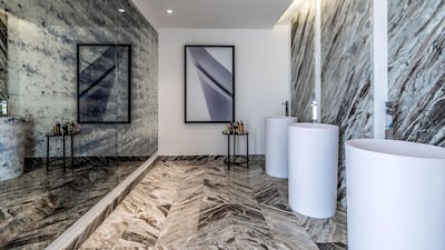 This bathroom adds some design jazz.