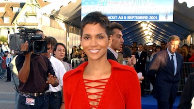 Halle Berry, in a lace-up mini, attends the premiere of 'Swordfish' on September 1, 2001 at the Deauville Festival of American Cinema in Deauville, France. Getty Images