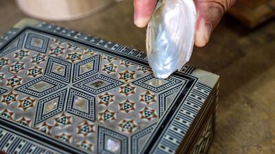 One of his many jewellry boxes with sea shells from the Middle East.