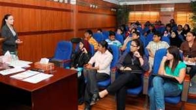 Students listen to their instructor Erika Widén during their first class of the Young Peninsula Programme.