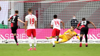 Hertha Berlin's Krzysztof Piatek fires home from the spot to make it 2-2. Getty