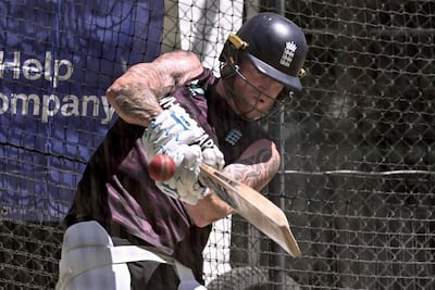 England captain Ben Stokes bats in the nets. AFP