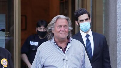 US President Donald Trump's former Chief Strategist Stephen Bannon exits Manhattan Federal Court following his arraignment on fraud charges over allegations that he used money from his group "We Build The Wall" on personal expenses in New York, August 20, 2020. AFP