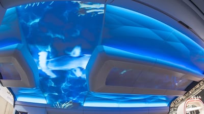 Projection technology means photographs and virtual worlds are beamed on to the aircraft's ceiling and walls. Photo: Diehl Aviation