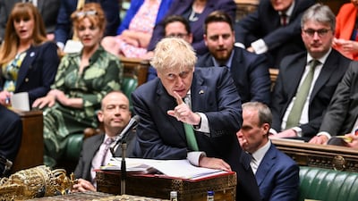 UK Prime Minister Boris Johnson speaks during Prime Minister's Questions in the House of Commons in London on Wednesday. AP Photo