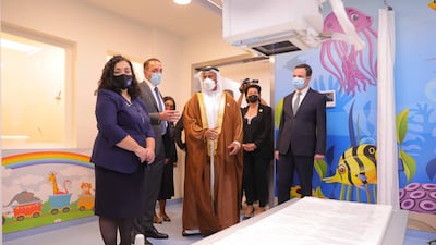 Vjosa Osmani, President of Kosovo, far left, inaugurated the Sheikha Fatima Children's Hospital and Surgical Centre in Pristina.