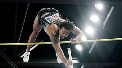 Germany's Bo Kanda Lita Baehre in action during qualifying for the men's pole vault at the European Indoor Athletics Championships in Torun, Poland, on Saturday, March 6. Reuters