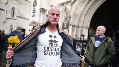 Supporters of notorious prison inmate Charles Bronson gathered outside the Royal Courts Of Justice, London, ahead of his public parole hearing on Monday. PA