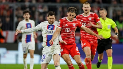 Leon Goretzka 8: Had Bayern’s first shot on target after 16 minutes but low strike saved by keeper. Beaten very easily by Messi in PSG attack that ended with Mbappe shooting into side netting. Headed corner over bar on hour mark. Provided assist for Choupo-Moting goal. AFP