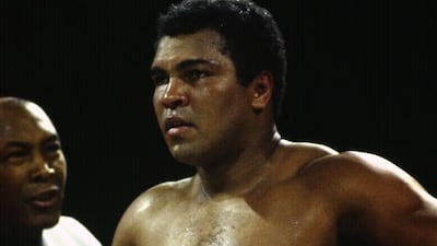 Mohammad Ali standing in his corner during a heavyweight fight against Trevor Berbick December 11, 1981. It wasto be Ali's last competitive fight and his final bout before he came to the UAE. Focus on Sport / Getty Images