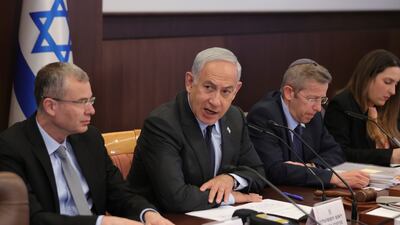 Israeli Prime Minister Benjamin Netanyahu speaks at a cabinet meeting in Jerusalem on April 30. AP