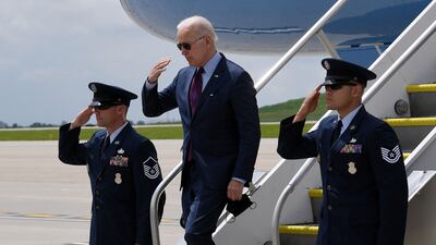 US President Joe Biden steps off Air Force One. AFP