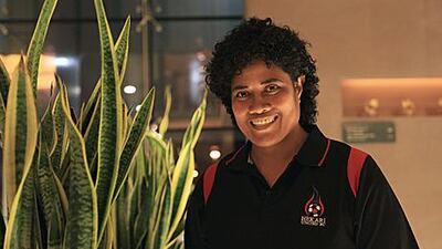Vonnie Eteaki Jknatto, the Hekari United manageress relaxes, briefly, at the Park Rotana hotel in Abu Dhabi yesterday.