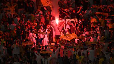Al Nassr fans light flares during the Saudi Pro League match between Al-Nassr and Al-Khaleej at Mrsool Park. Getty Images