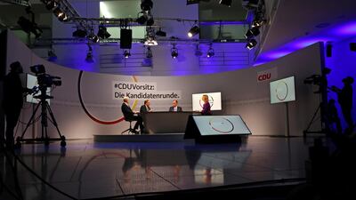 A view of the live debate at the party's headquarters in Berlin. Reuters