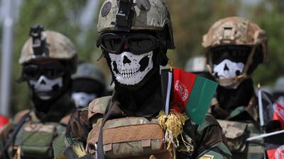 Afghan Army special forces personnel graduate after a three-month training programme at the Kabul Military Training Centre. The Afghan military is under increased pressure as US forces are withdrawing after almost 20 years.