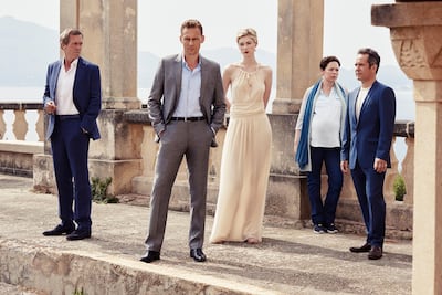 Hugh Laurie Tom Hiddleston, Elizabeth Debicki, Olivia Colman and Tom Hollander in 'The Night Manager'. Courtesy AMC