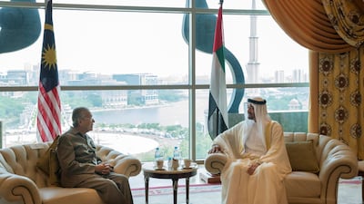 Sheikh Mohamed bin Zayed, Crown Prince of Abu Dhabi and Deputy Supreme Commander of the UAE Armed Forces meets with Mahathir Bin Mohamad, Prime Minister of Malaysia, at the Prime Minister’s office. Mohammed Al Hammadi / Ministry of Presidential Affairs