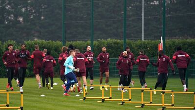 West Ham United players during training. PA